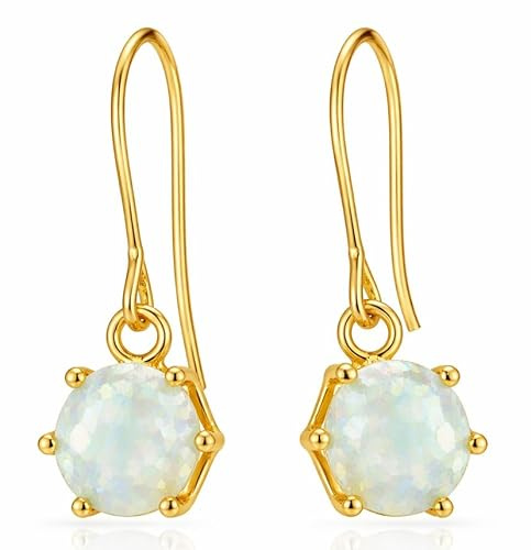 Feueropal 925 Sterling Silber Feine Ohrhänger für Frauen Opal 5mm Runde Ohrringe für Sie S-24