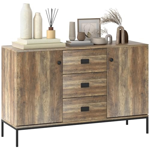HOMCOM Buffet de Cuisine Meuble de Rangement 2 placards étagère réglable 3 tiroirs Style Contemporain - 120 x 39,5 x 77 cm Marron