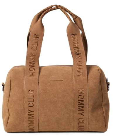 CHILDHOME, Sac A Langer Bebe, Mommy Bag, Matelas a langer bebe Inclus, Nombreux Rangements, Attaches poussette, Bandoulière, Matière Suède, 22L, Mommy Club Signature, Noisette