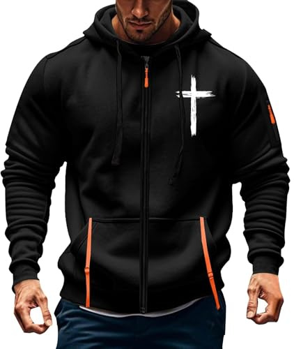 Men's Vintage Quarter-Zip Hoodie Hooded Hood Sweatshirts– Soft Fleece Pullover with Drawstring Pockets, Ribbed Cuffs & Warm Comfort Fit for Casual Wear Black