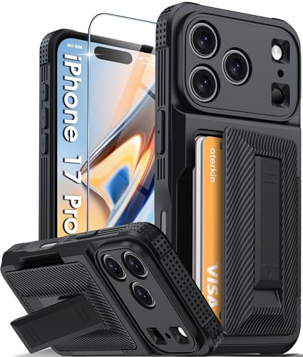 Oterkin for iPhone 17 Pro Wallet Case | 4-5 Card Holder | Stand, Black 6.3 | RFID Blocking, Built-in Kickstand, Full Camera Protection | Heavy Duty Rugged Shockproof Phone Case for iPhone 17 Pro 6.3