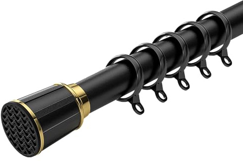 Bastone per tenda a tensione regolabile, senza trapano, 38-400 cm, facile da installare, per esterni, patio, fattoria, camera da letto e soggiorno (nero, 400-480 cm)