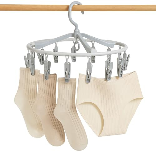 Tendedero colgante, Colgadores de Ropa, Tendedero Ropa Interior, Perchas Plastico Plegable para colgar calcetines, calzoncilllos o bragas, Giratoria 360 Grados, 41x 33 cm, Contiene 20 ganchos