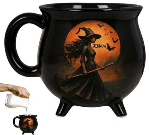 Uoqpty Tazón Caldero | Taza Cerámica Lechera Gato Bruja - Vajilla Novelty Gótico para Hogar Oficina Mujeres Accesorios Cocina Halloween Café Cenas Familiares Amigos