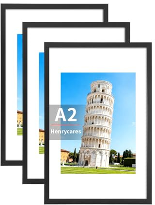 Henrycares 3er Set Bilderrahmen A2, Schwarz Rahmen DIN A2 für 42x59,4 cm, Picture Frame Fotorahmen groß für Fotos, Bilder, Poster