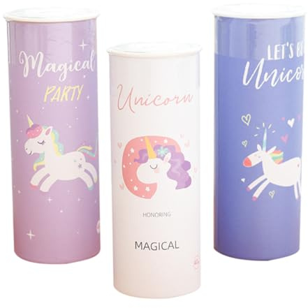 LRXIYODE 3 Stück-pack Papierservietten mit Einhorn Motiv Fasern Praktische Auto Servietten für Unterwegs in Verschiedenen Farben und Rundem Zylinder Design