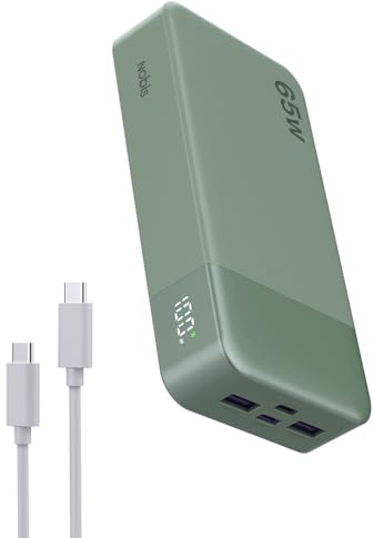 NOBIS 65W 20.000 mAh PD QC Schnelllade Powerbank mit Digitalanzeige | 2×USB-C(Ein/Aus) & 2×USB-A(Ans), geeignet für Laptops, Handys, Tablets, Kopfhörer