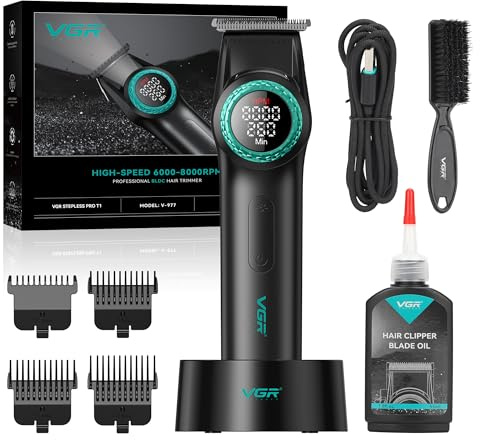 VGR Professional Beard Hair Trimmer for Men - Cordless USB Rechargeable Battery - Electric BLDC Motor 8000 RPM, DLC + Ceramic Blades, Barber Lineups, Edging, Outlining, Detailing, Grooming & Shaping