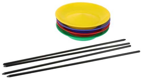 FELTECHELECTR Juego de Platos Giratorios para Malabares Infantiles 4 Piezas Rojo Azul Amarillo Verde Plástico Resistente con Palos para Espectáculos de Circo y Desarrollo de Habilidades