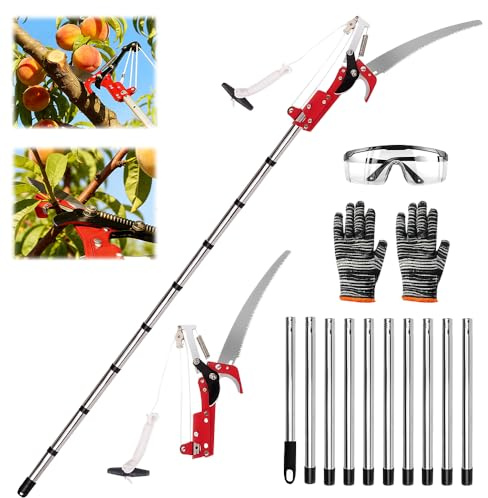 WDKXCN Tree Loppers Long Reach Telescopic, 4.2M Aluminium Relescopic Tree Loppers, 2 in 1 Telescopic Lopper with Extendable Handle and 35CM Saw, Pruner Cutters for Yard Garden Patios Branches