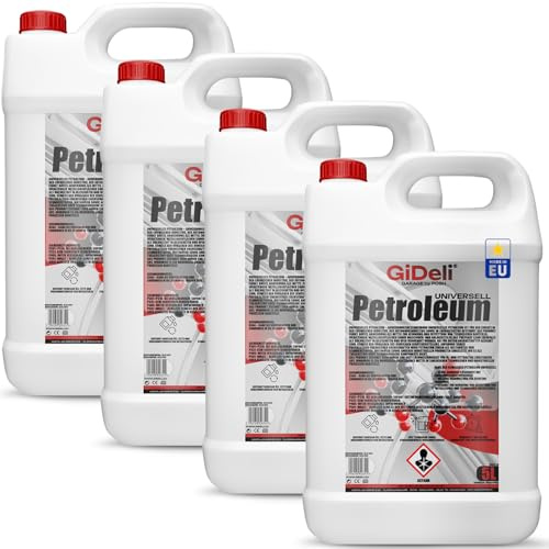 GiDeli Gereinigtes Petroleum 4 x 5 L Klar - Kerosin Und Lampenöl, Vierpack | einzeln tragbare Gebinde statt eines schweren Kanisters, kein Umfüllen mit Pumpe, drei bleiben werkseitig dicht