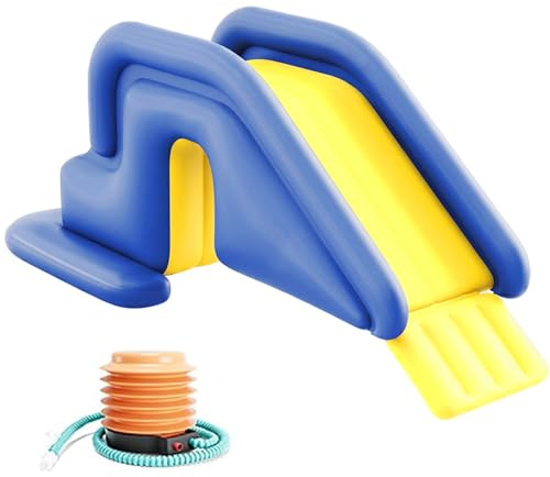 Tobogán de Piscina Inflable de PVC Azul para Piscinas elevadas con Bomba de pie - Tobogán de Piscina portátil antivuelco para Piscinas enterradas y elevadas
