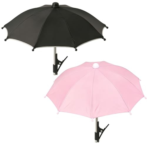nuneoeuo 2 Pieces Phone Umbrella for Sun Set, Phone Sun Shade Umbrella for Phones, Mobile Phones Umbrellas Shade Black and Pink, Universal Models Suitable for Multiple Mobile Phones