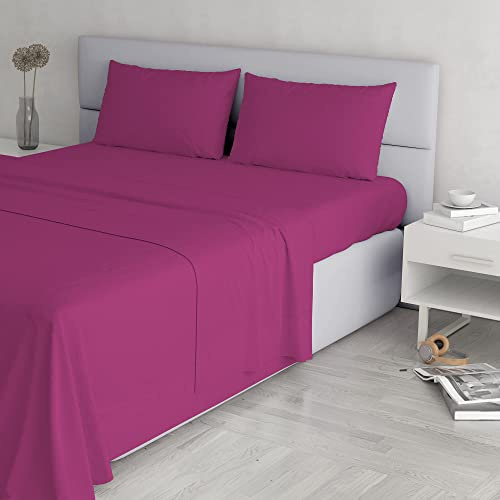 Set Lenzuola Elegant, Lavorato in Italia - Completo Letto, Lenzuolo sotto con Angoli, Telo sopra 240x270cm e Federe con Patella Interna, Fucsia, Matrimoniale
