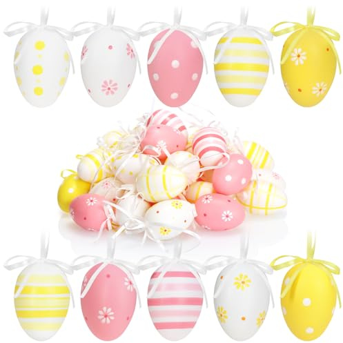 com-four® 36x Uova di Pasqua Dipinte a Mano da Appendere - Decorazioni Pasquali Color Pastello con Fantastici Motivi - Addobbi di Pasqua Decorative