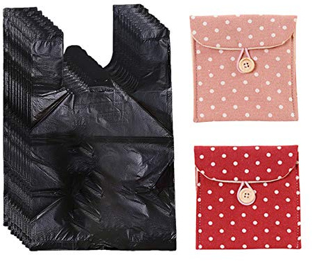 Hipruict Sanitary Napkin Bags, 200 Pcs Personal Disposal Bags for Women, 2 Sanitary Napkin Storage Bags, Trash Bags with Handle for Feminine Hygiene Product - Black