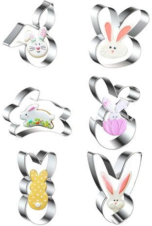 MASOP 6 Stück Hasenform Plätzchen Ausstecher Osterhasen Keks Ausstechform Oster Set Hasen Keksausstecher Hase Ostern Geschenk Kinder Backform