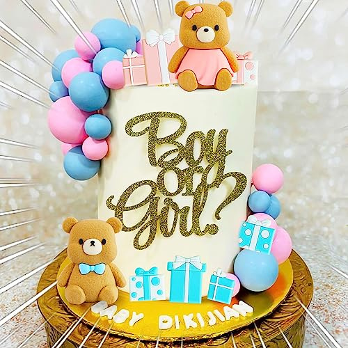 JeVenis Luxury Gender Reveal Party Deko Boy or Girl Tortendeko Babyparty Dekoration Teddybär Kuchen Dekoration Teddybär Geburtstagstorte Deko
