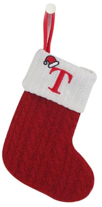 1 Stück Gestrickt Weihnachtsstrumpf Alphabet Socken Weihnachtssocken Deko Weihnachten Strumpf Weihnachtssocke Kamin Nikolausstiefel Nikolausstrumpf für Weihnachtsdekoration Weihnachtsbaumschmuck,T