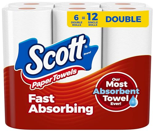 Scott Papierhandtücher, wählen Sie ein Blatt, 6 Doppelrollen = 12 normale Rollen (100 Blatt pro Rolle)