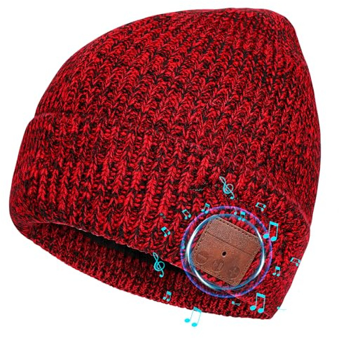 TAGVO Bluetooth 5.2 Beanie Mütze, Wiederaufladbare USB Kabelloser Musikhut Laufmütze mit Kopfhörer & Lautsprechern, Waschbare, Winter Warme Strickmütze Outdoor Sportarten, Tech Geschenke Herren Damen