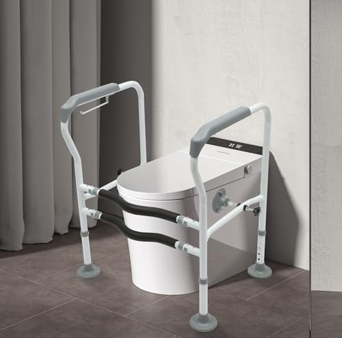 Toiletten-Sicherheitsgeländer, Toilettensitz mit Griffen Toilettengriffe für ältere und behinderte Menschen, verstellbarer Haltegriff aus Kohlenstoffstahl für Toiletten Badezimmer Treppe