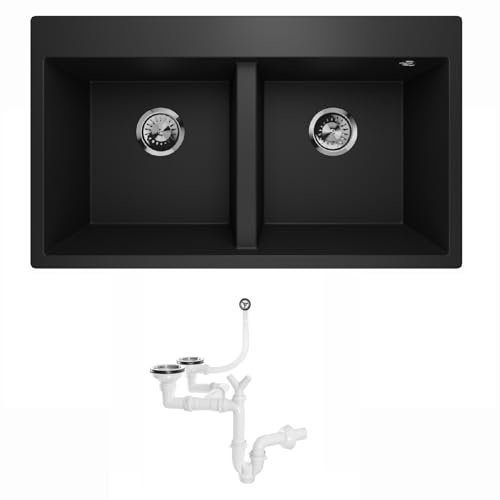 Lavello Elle 2.0 Évier de cuisine en granit double évier encastrable Noir
