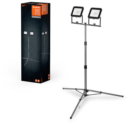 LEDVANCE Lámpara de trabajo LED portátil para aplicaciones exteriores, Worklight Value con trípode plegable y 2x focos de 30W, blanco luz diurna (6500K), gris oscuro, paquete de 1
