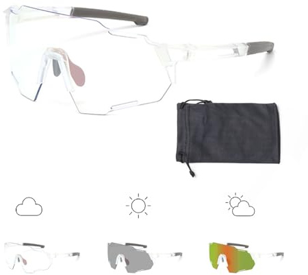 SSKHE Fahrradbrille,Selbsttönende Sonnenbrille mit Brillentasche,UV abhängige Farbwechsel,Ideal für Outdoor Sportarten wie Radfahren, Wandern und Klettern