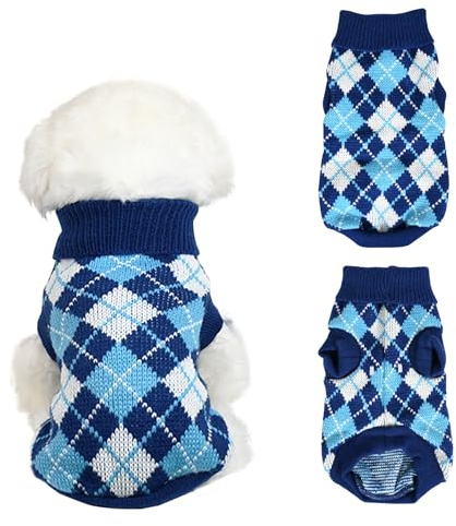 PawSailor Rollkragen Warmer Winterpullover für Hunde mit Strickmuster Welpenmantel Kleine Hunde, Kostüm Weiche und Bequeme Hundekleidung, Outfit für Dackel, Chihuahua, Bulldogge, Blau L