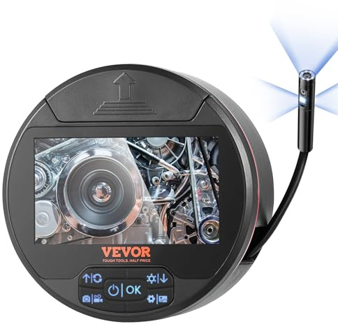 VEVOR Cámara Endoscópica de Triple Lente con Luz con Pantalla IPS, 8 + 2 Luces, Cámara Tipo Serpiente Impermeable IP67 para Automoción, Plomería(Cable de 16,4 Pies, Tarjeta de 32 GB), φ 130 x 67 mm