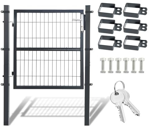 ISOISL Cancello da giardino, antracite, 100 x 100 cm, in acciaio zincato, porta del cortile, con serratura e 3 chiavi, recinzione robusta e durevole, resistente alle intemperie