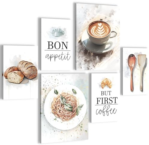 Novart Wandbilder Set Küche Kaffee Braun Weiss - KEIN EXTRA RAHMEN BENÖTIGT - Modern Deko - Wohnzimmer Schlafzimmer N039963a