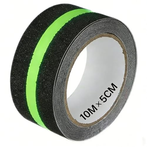 Xiqiggi 10m × 5cm Nastro Antiscivolo, Strisce Antiscivolo per Scale Esterne con Nastro Fluorescente Adesivo Bagliore Nel Buio Luminose per Scale, Gradini, Pavimenti Scivolosi Interno e Esterno