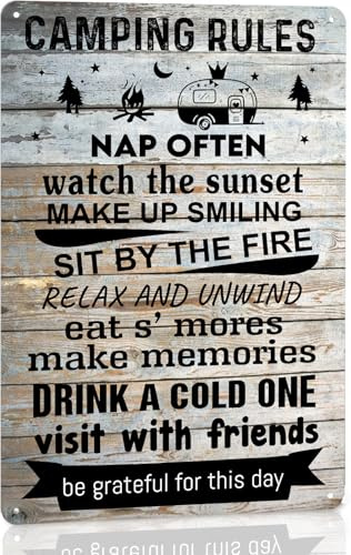 Camper Decor Camping Rules Sign Rv Signs For Campers Camping Metal Tin Signs Camping Accessories Camper Decorations For Inside Campers Gifts Campsite Lake Cabin Wall Art Decor Decorations
