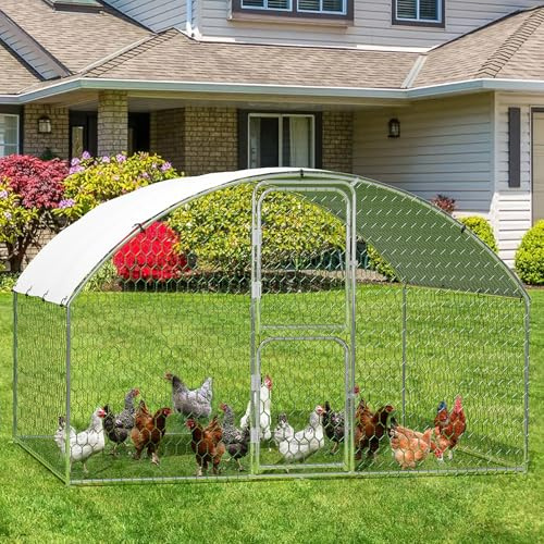 GarveeLife Large Metal Chicken Coop, Heavy Duty Chicken Pen, Walk-in Poultry Cage Hen House with Waterproof and Anti-UV Cover for Outdoor Backyard Farm Use, 9.8 ft L x 6.5 ft W x 6.5 ft H