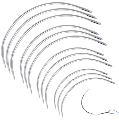 SYEYCW 40 Pezzi Aghi per Cucire a Mano, 51, 64, 76, 89 mm Curvi per Cucire a Mano, Ago Curvo da Tappezziere, Ago di Tipo C, per Riparazione Tappeti Pelle Tela Tessitura Fai Da Te Artigianato
