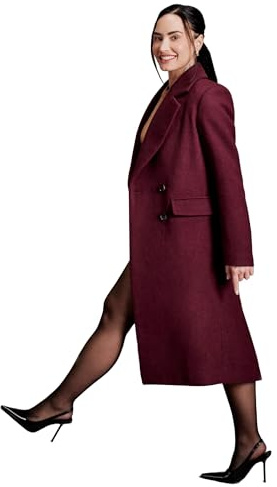 Amazon Essentials (Scelto da Demi) Cappotto Lungo a Doppiopetto in Misto Lana, Vestibilità Comoda Donna, Bordeaux, XS
