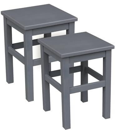 Metdrew Holzhocker | Holzhocker 32 x 32 x 45 cm | Küchenhocker | Quadratischer Hocker | Rustikaler Stil | Einfacher Hocker | Holzschemel | Farbe: dunkelgrau, anthrazit | 2 Stück