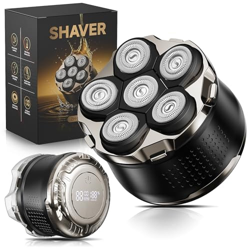 Mens Head Shaver - 6 Rotary Blades for Bald Head, Wet/Dry Electric Shaver, 180min Runtime, USB Charge, IPX6 Waterproof, Travel Lock