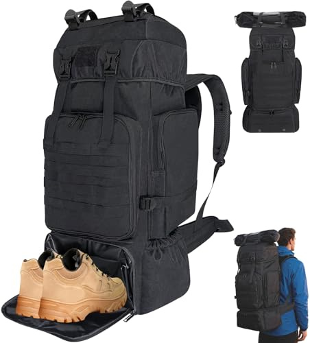 Vaupan 70L Vandringsryggsäck För Män Och Kvinnor, Campingryggsäck Med Skofack, Stor Militär Taktisk Ryggsäck, Molle-System Sport Resor Trekking Ryggsäckar Dagryggsäck (Svart)
