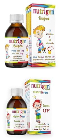Bundle of Nutrigen Supra Multivitamin & Mineral Orange Flavoured Liquid for Kids + Nutrigen Nutriferon Liquid Iron Supplement for Kids