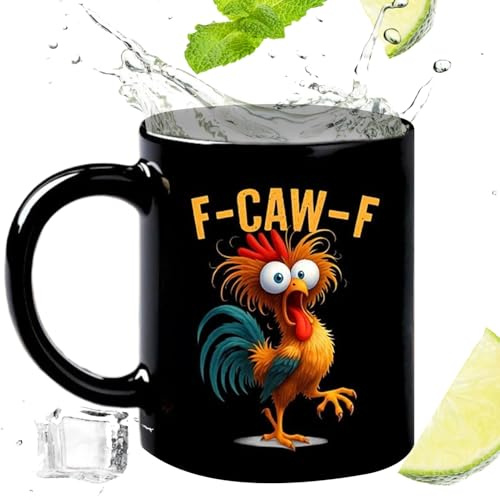 F-Caw-F hönsmugg - humoristisk 350 ml keramisk mugg med | rolig present F-Caw-F meme för dam vänner kollegor | Rigolo bondgårdsdjur för hemmakontor, födelsedag, jul, fläkt