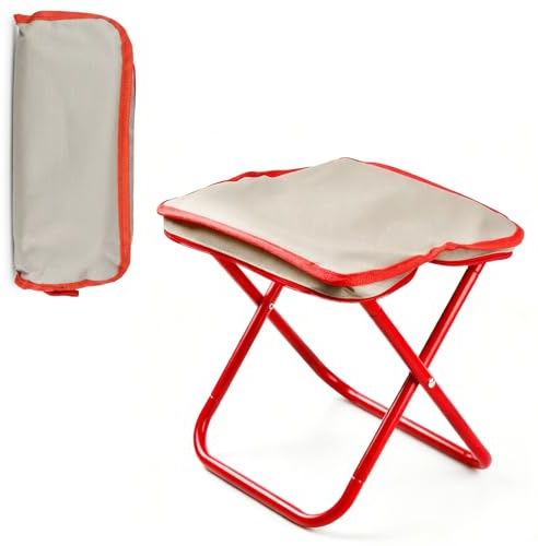 Nivofu Sgabello da Campeggio, Mini Sedia Pieghevole Portatile, Piccolo Sedia Campeggio Pieghevole, Leggero Sgabello da Pesca per Escursionismo, Viaggi, Giardino, Spiaggia (rosso, 28 × 24 × 26 cm)