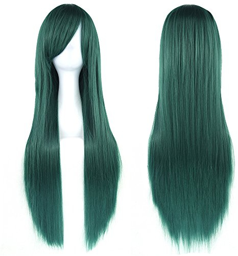 Fouriding 31 Dark Green Women's Long Straight Cosplay Party Wigs Hairpieces Hair Cap Lolita Style Anime Wig