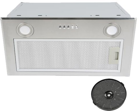 K&H Dunstabzugshaube 52cm Einbauhaube [UMLUFT & ABLUFT] - Abzugshaube mit Metall Fettfilter - Dunstabzug mit LED Beleuchtung - Cooker Hood - 52BS - Inkl. Aktivkohlefilter - Energieklasse B (Edelstahl)