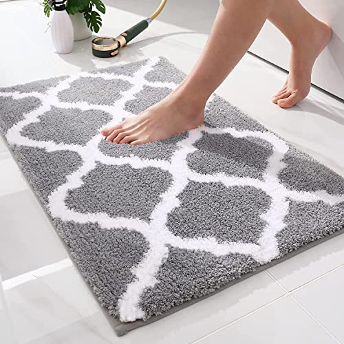 Homaxy Tapis de Bain Antiderapant,Tapis Salle de Bain Absorbant en Microfibre Douce,Tapis de Salle à Motifs Marocains, Lavable en Machine - 40 x 60 cm, Gris