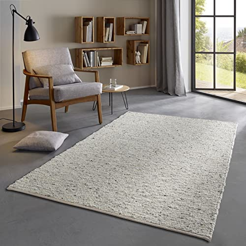 Taracarpet Skandi Landhaus Teppich Hand-Web-Teppich aus hochwertiger Schurwolle 2700 Gramm/qm beidseitig legbar echte Handarbeit Natur grau Meliert 170x240 cm