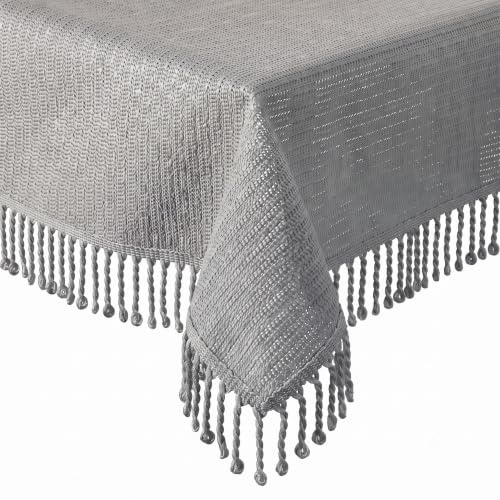 Tischdecke Outdoor Wetterfest - Gartentischdecke Eckig 110x140 cm Hellgrau | Rutschfest & UV-Beständig in 7 Farben mit Fransen - Weichschaum PVC Tischdecke Abwaschbar & Waschbar bei 30°C