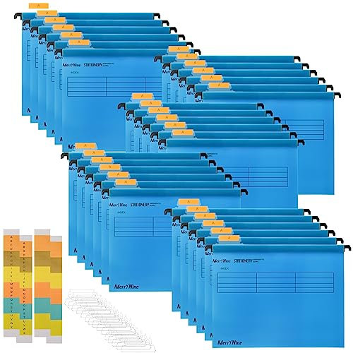 MerryNine A4-Hängemappen, 30 Stück, Polypropylen-Aktenschrank, Hängemappen mit Tabs und Karteneinsätzen, für Schule, Zuhause, Arbeit, Büro, Organisation (blau)